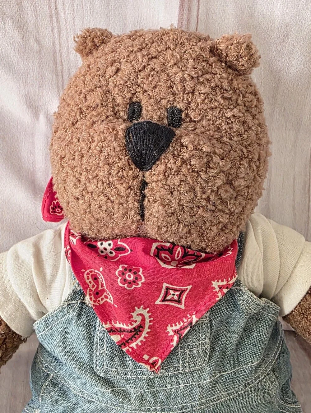 Baby Gap Brannan Teddy Bear Plush Toy Curly Brown Denim Overalls 13 Inch